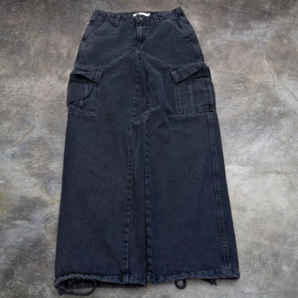 Levis 94' Baggy Wide Leg Black Cargo Jeans Women's Size 29x31.5 Rave Goth Denim
